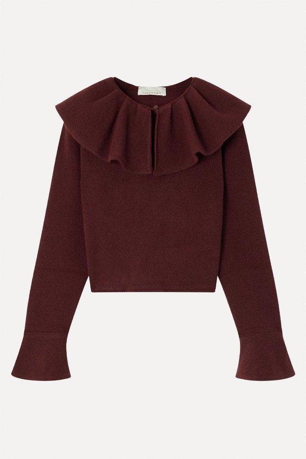 Gia Cropped Ruffled Wool Sweater from Liberowe