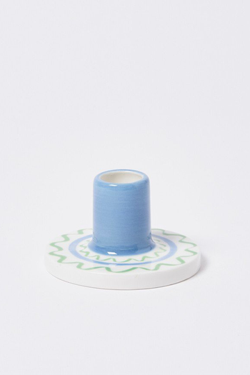 Amelie Hand Painted Blue Ceramic Candlestick Holder from Oliver Bonas