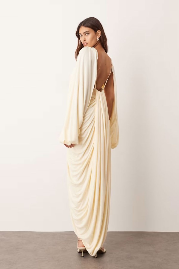 Drape Midi Dress With Balloon Sleeve & Hardware Detail