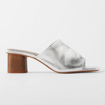 Metallic Leather Heeled Mules from Zara