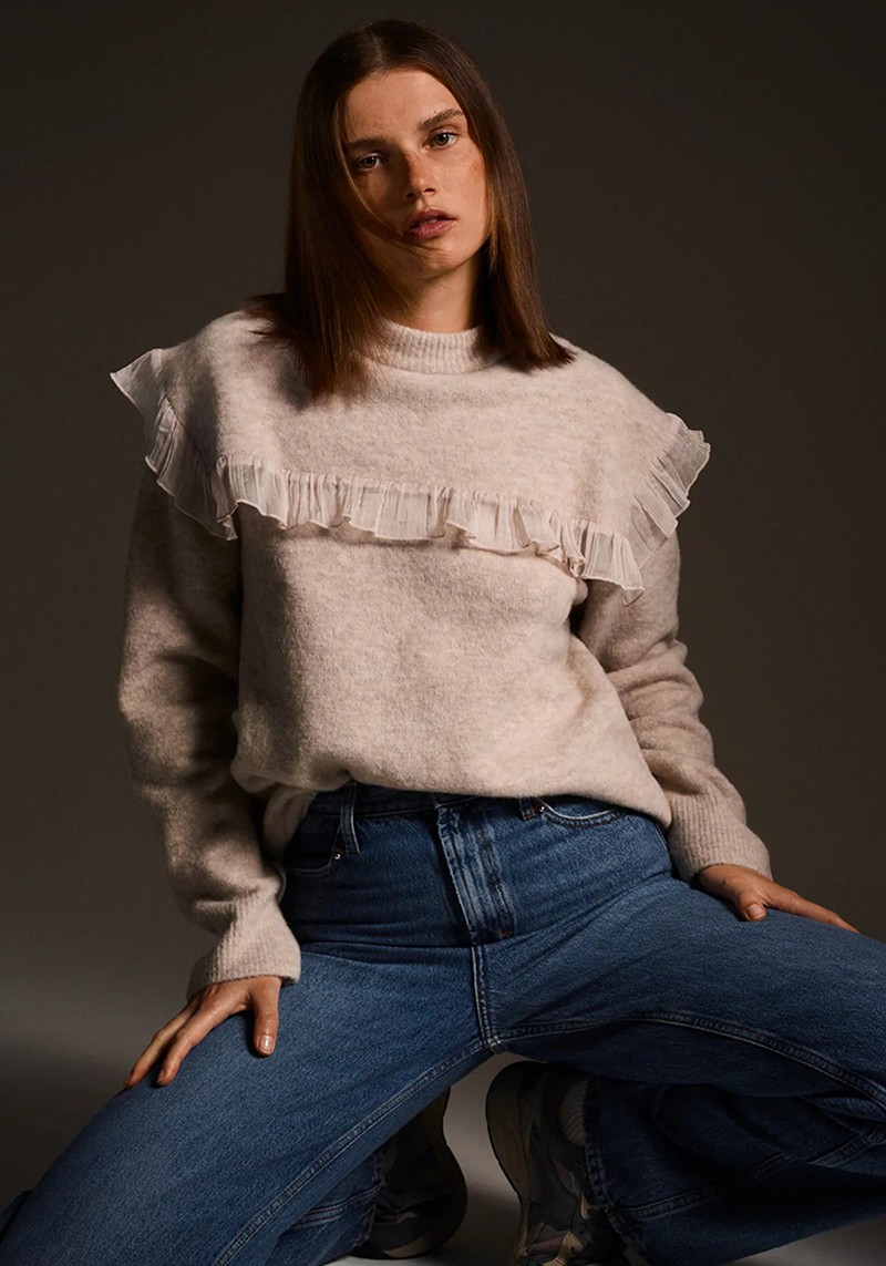 Contrast Organza Knit Sweater