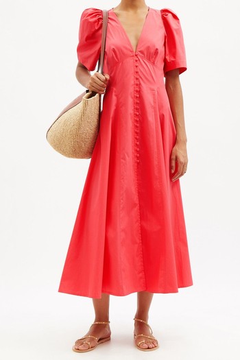 Jodie Puff-Sleeve Cotton Midi Dress, £476 (was £595) | Three Graces London