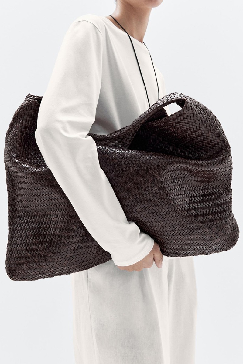Nappa Leather Woven Maxi Tote Bag