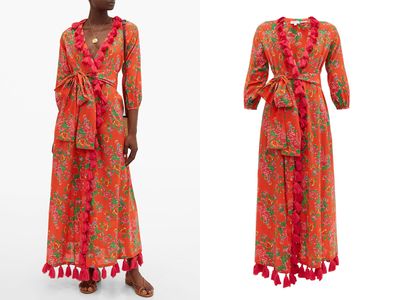 Lena Floral-Print Tassel-Trim Cotton Wrap Dress