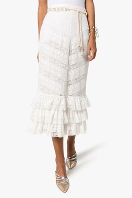 Veneto Frill Hem Cotton Blend Midi Skirt from Zimmermann