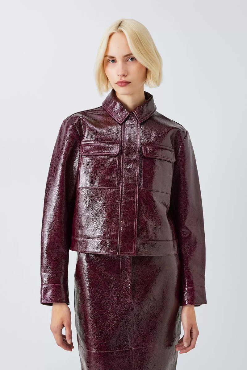 Short Crackled Patent Real Leather Jacket from John Lewis