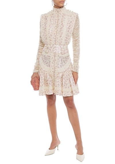 Ruched Lace & Floral-Print Silk-Satin Mini Dress from Zimmermann