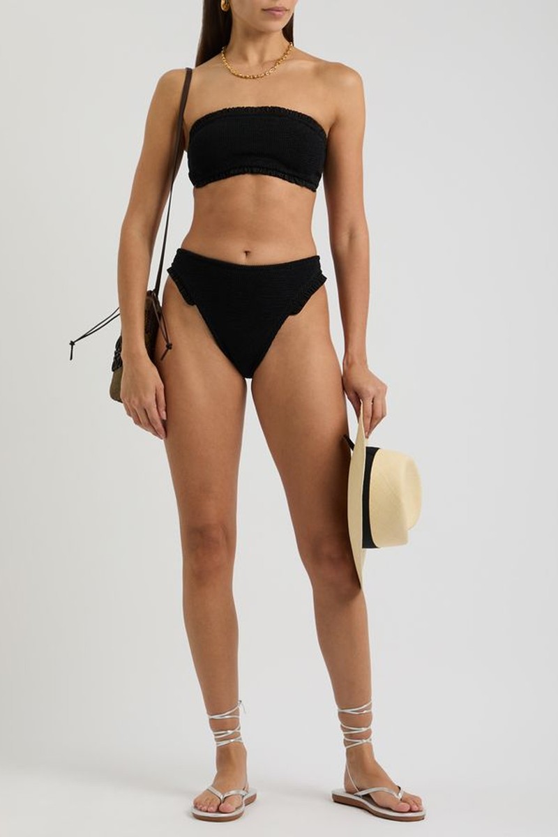 Tracey Ruffled Seersucker Bandeau Bikini from Hunza G