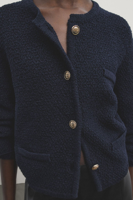 Textured Knit Cardigan With Pockets