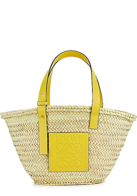 Medium Sand Logo Raffia Basket Bag from Loewe