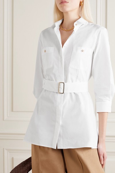 Belted Pleated Cotton Poplin Shirt from Max Mara