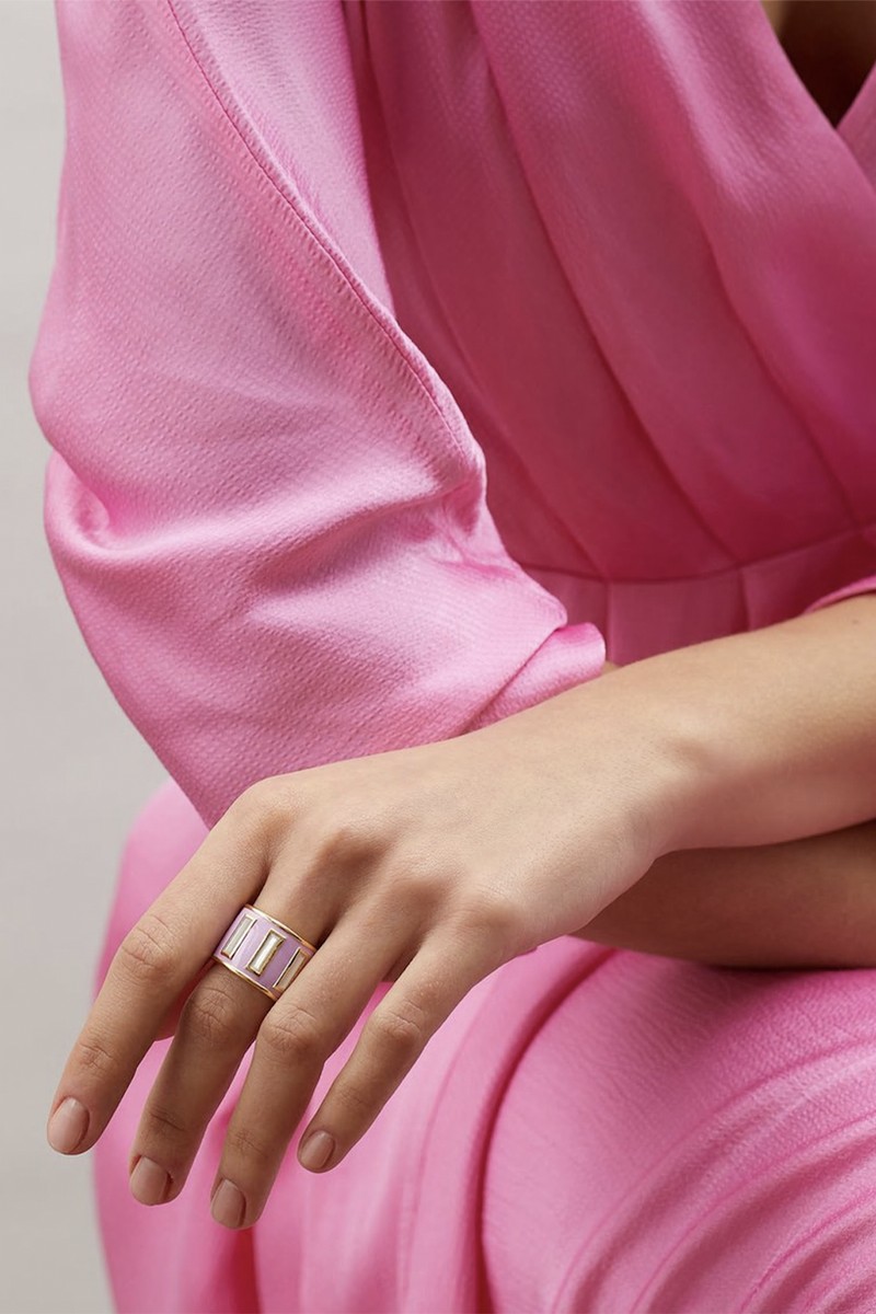 Gigi Pirouette Enamel Banded Pearl Ring, £230 | Adore Adorn