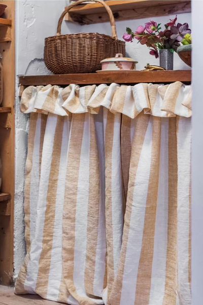 Sunshine Stripe Ruffle Linen Undercounter Curtain from Loral