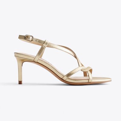 Gold Leather Strap Mid Heel Sandals from Uterque