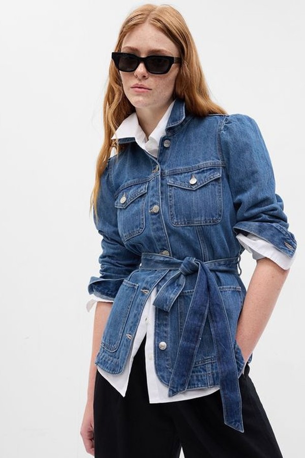 Puff Sleeve Denim Jacket With Washwell