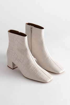 Croc Embossed Leather Square Toe Boots