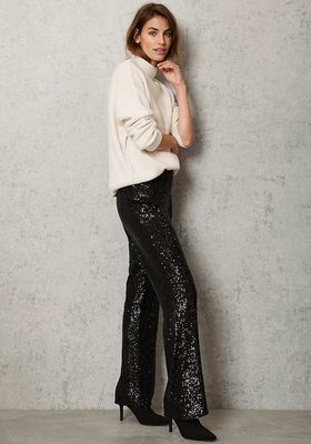 Zara Black Silver Glitter Velvet Trousers Flared Size Small Ref