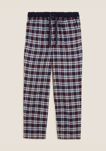 Brushed Cotton Checked Loungewear Bottoms