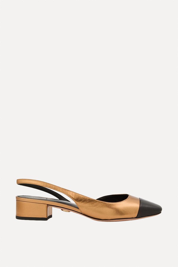 Cecile Two-Tone Metallic Leather Slingback Pumps from Veronica Beard