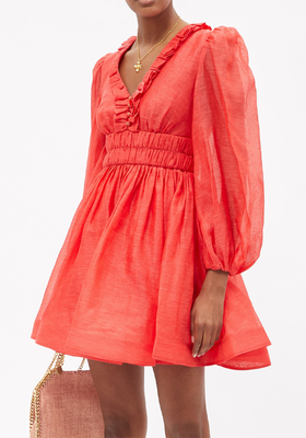 Ruffled Puff Sleeve Linen-Blend Organza Mini Dress from Zimmermann