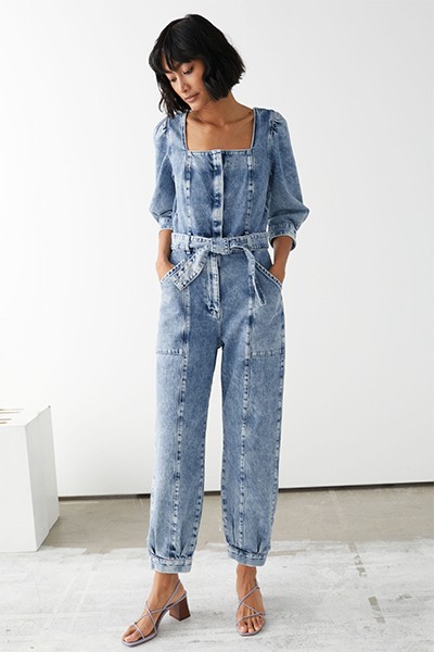 Puff Sleeve Denim Jumpsuit