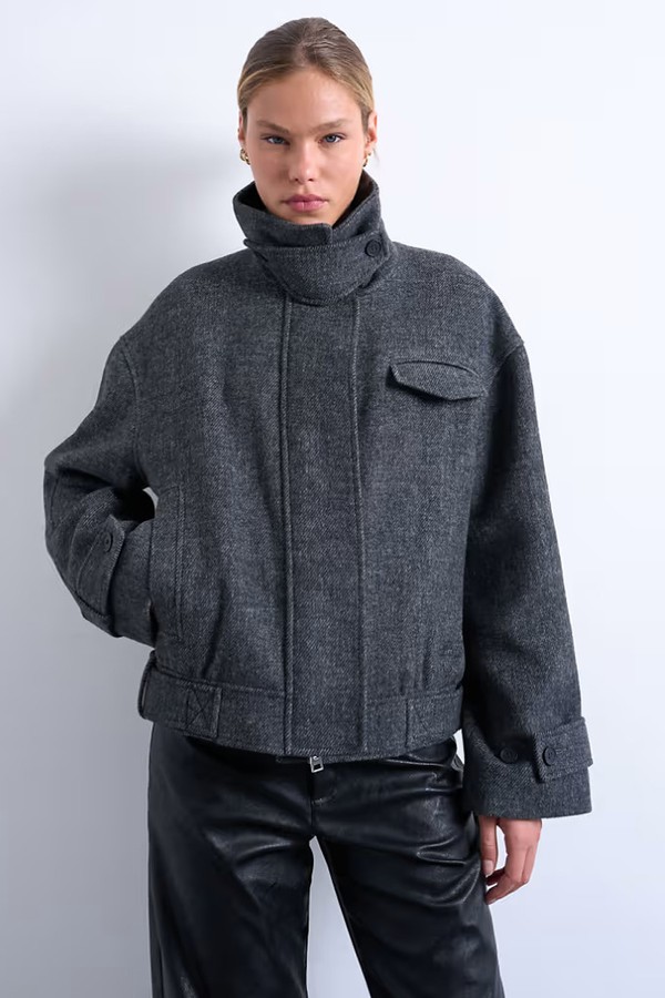 Wool Look Bomber Jacket With Tab Detail from Topshop