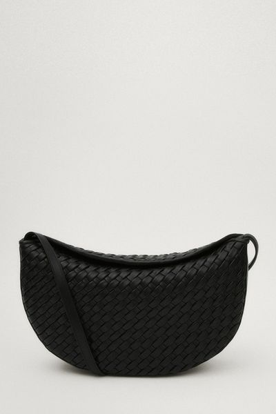 Plaited Nappa Leather Half-Moon Bag