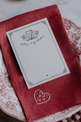 Love Heart Hand-Embroidered Raspberry Napkins, £60 | Rosita Studio