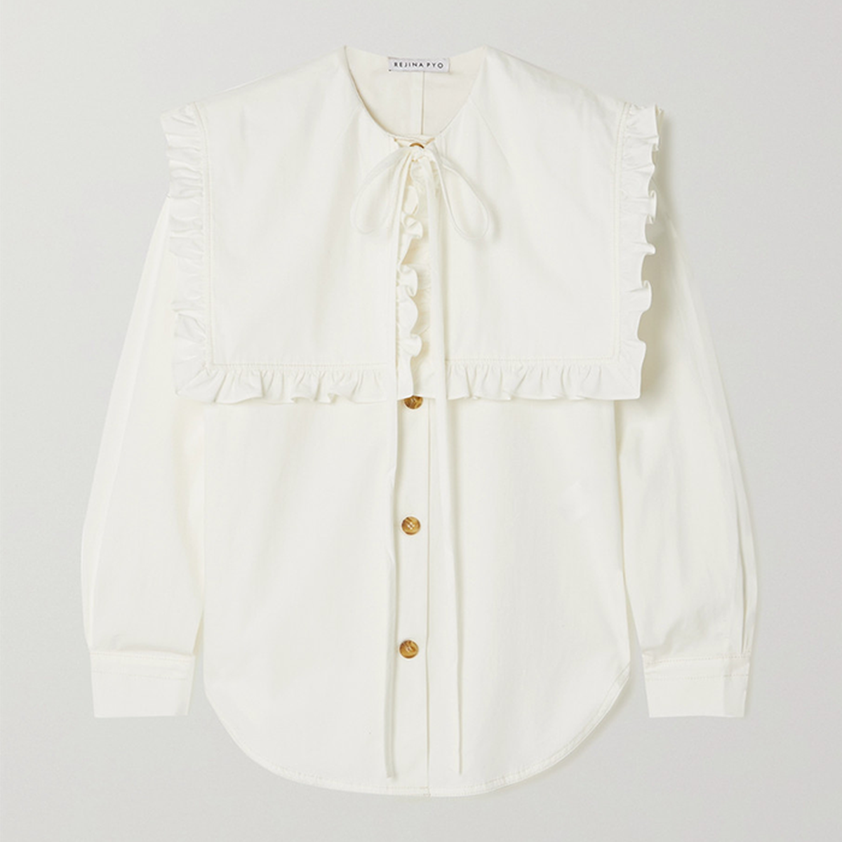 Tate Ruffled Organic Cotton-Poplin Blouse, £350 | Rejina Pyo 