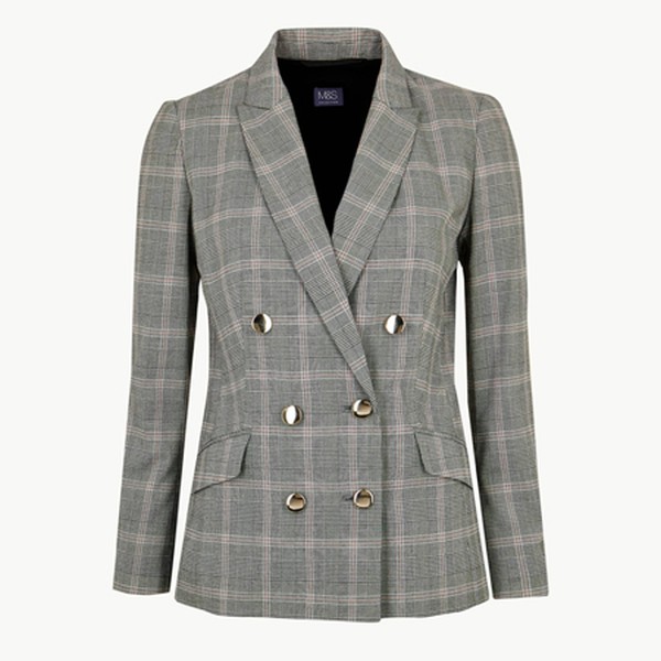 Checked Double-Breasted Blazer