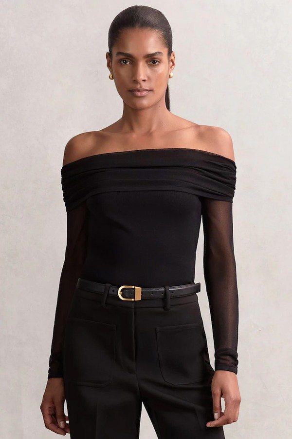 Angie Sheer Mesh Bardot Top from Reiss