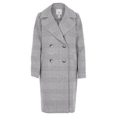 Grey Check Double Breasted Longline Coat