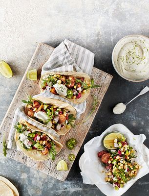 Crispy Vegan Tacos With Sweetcorn & Radish Salsa
