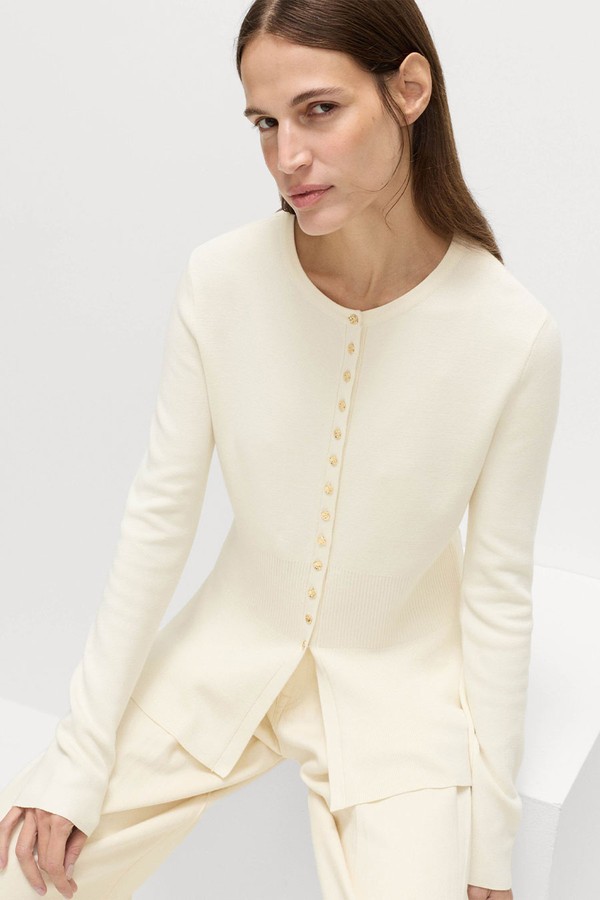 Crew Neck Peplum Slim Fit Cardigan