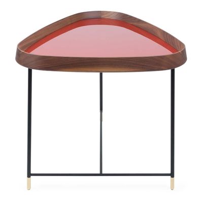 Triangular Side Table Walnut Granata Red Gloss Lacquer from Porada