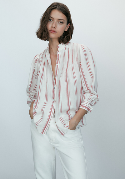 Striped Cotton Shirt With Collar Detail from Massimo Dutti 