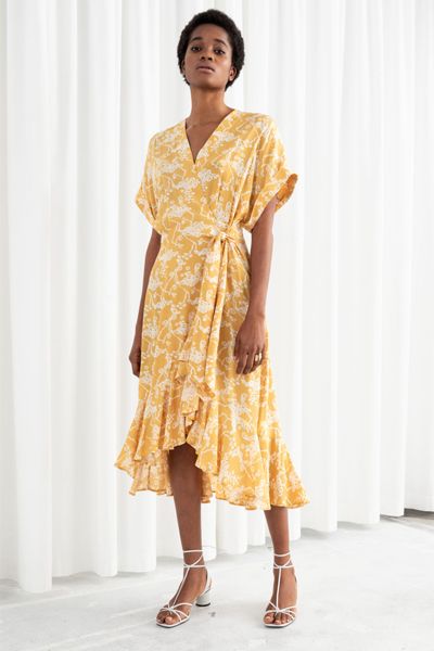 Cloud Print Ruffled Wrap Dress