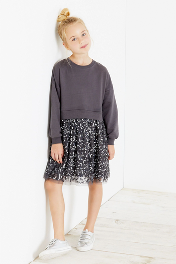 Charcoal Sequin Skirt Sweat Dress