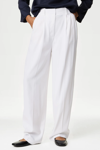 Crepe Pleat Front Straight Leg Trousers from M&S