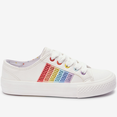White Rainbow Sparkle Lace-Up Trainers