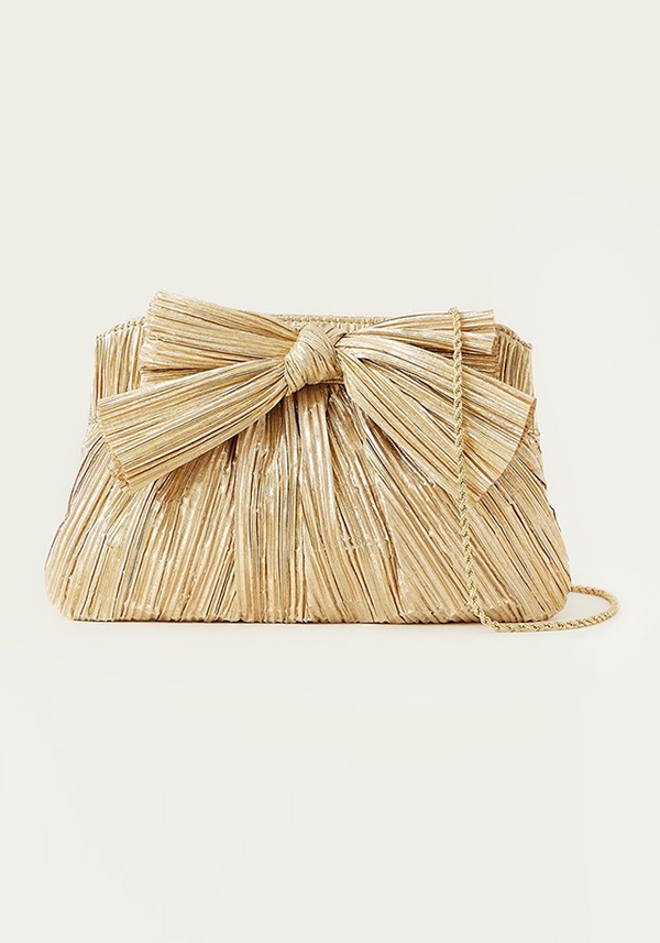 Rayne Pleated Bow Clutch Gold