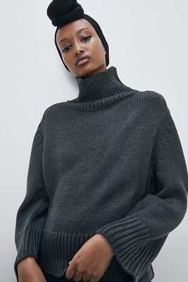 High Neck Wool Blend Sweater