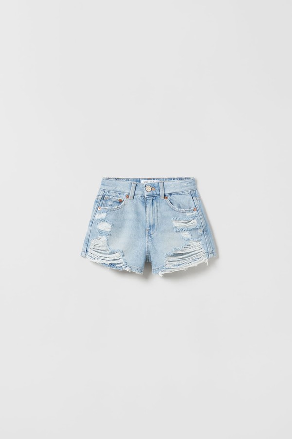 Ripped Denim Bermuda Shorts