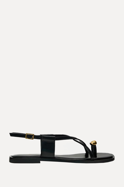 Strappy Flat Slider Sandals With Metal Embellishment from Zara