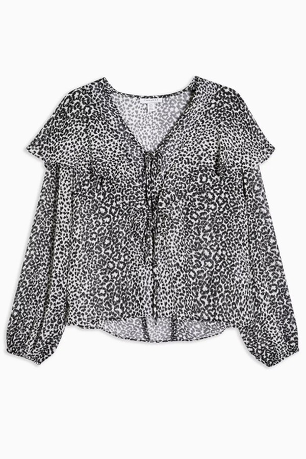 Black & White Animal Frill Print Blouse