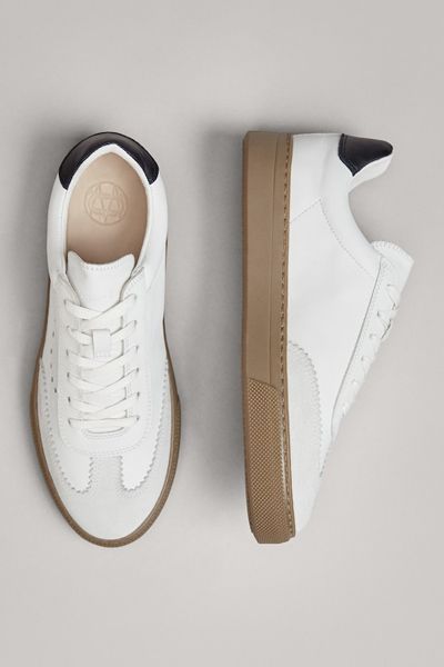 White Leather Plimsolls With Black Heel Tab