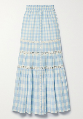 Bellarose Crochet-Trimmed Gingham Cotton-Voile Maxi Skirt from LoveShackFancy