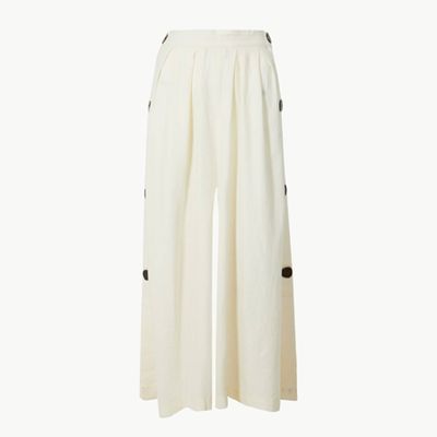 Linen Rich Wide Leg Cropped Trousers