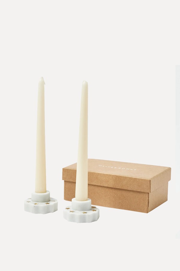 Star White Marble Candlestick Holders Set of Two from Oliver Bonas