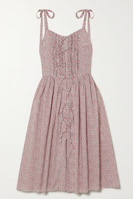 Madeline Tie-Detailed Pintucked Floral-Print Midi Dress from Horror Vacui